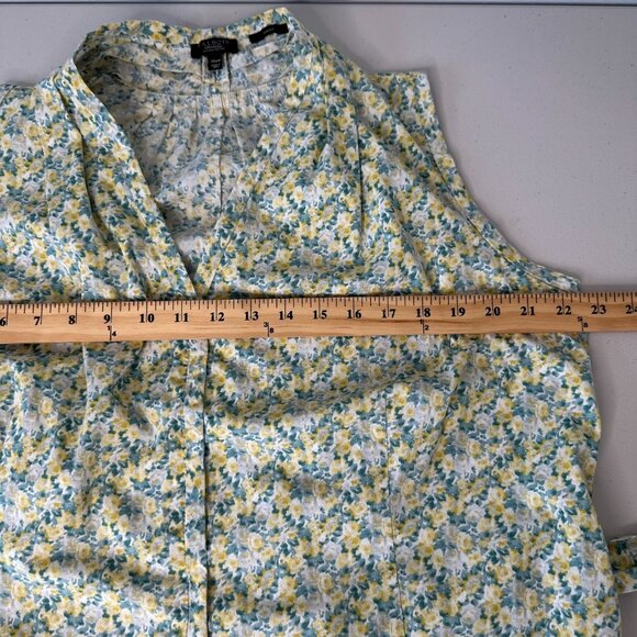 Talbots Blouse Size 16W Petite Floral Sleeveless Green Yellow - Picture 7 of 8
